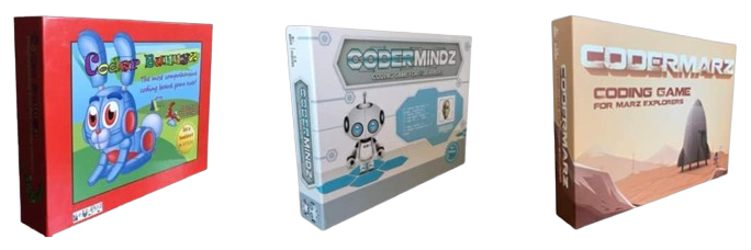 The CoderBunnyz family of CoderBunnyz, CoderMindz and CoderMarz board games