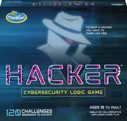 ThinkFun Hacker cybersecurity coding game box, a screen-free solo logic puzzle for ages 10 and up